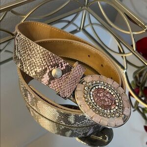 Leatherock Snakeskin & Rose Quartz Embellished Western/Boho Style Belt Size 32